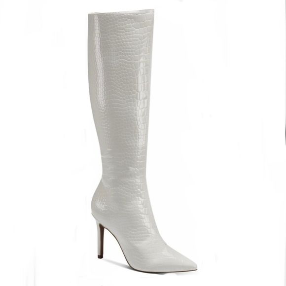 INC International Concepts Shoes - NWT INC Rajel White Crocodile High stiletto Heels Tall to the knee Boots New Box